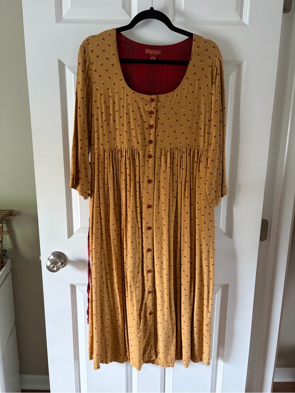 April Cornell Mustard Yellow Floral Button-Front Midi Dress